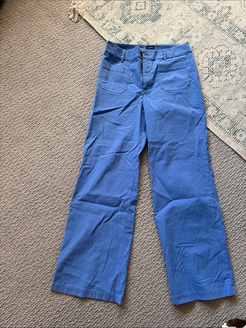 J. Crew Blue Wide-Leg Cotton Trousers